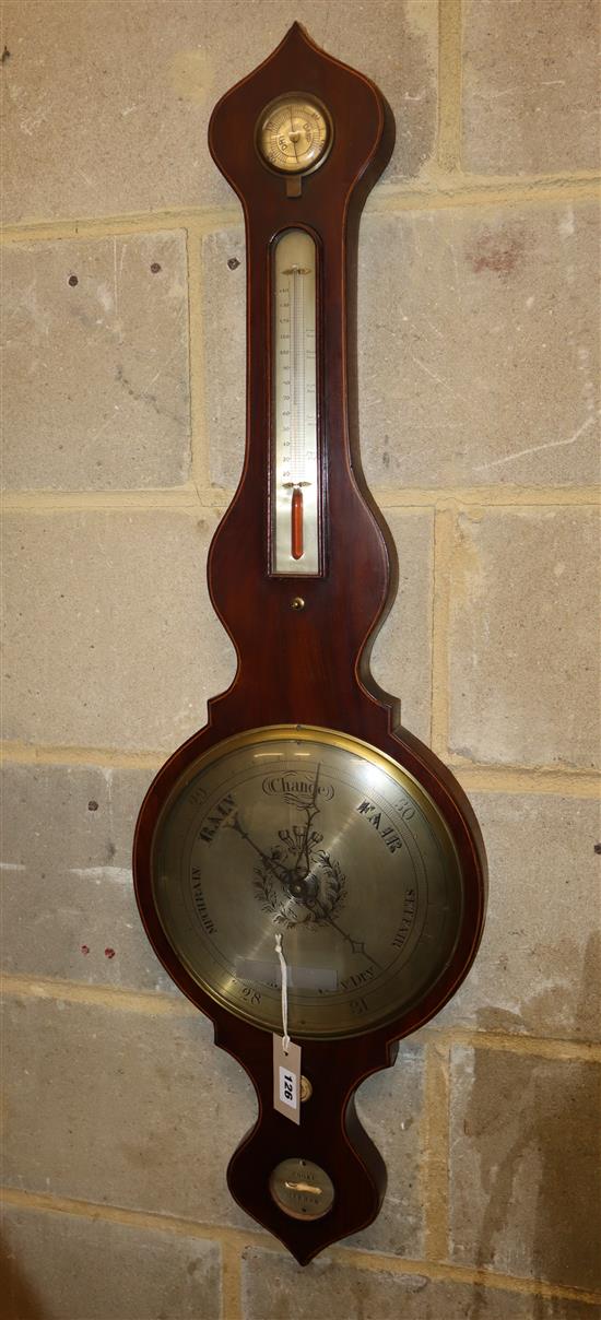 A Victorian mahogany wheel barometer by Cooke, Oakham, width 31cm, depth 4cm, height 103cm